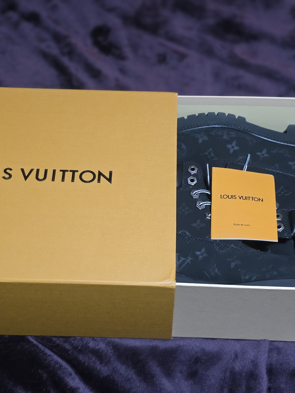 Louis Vuitton Black Monogram Lug-Soled Lace-Up Boots